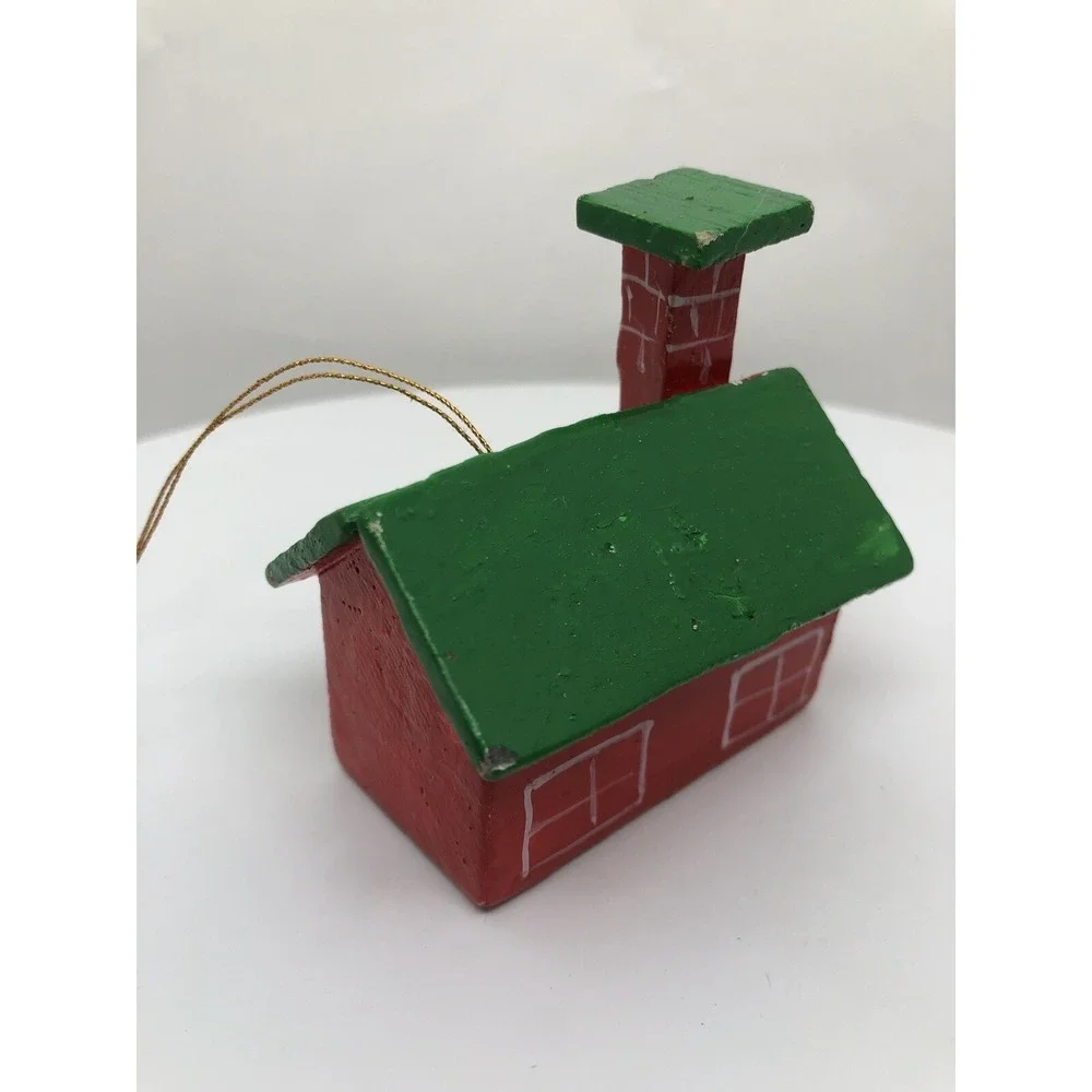 Vintage Wooden Hand Painted Schoolhouse Christmas‎ Ornament 2.5
